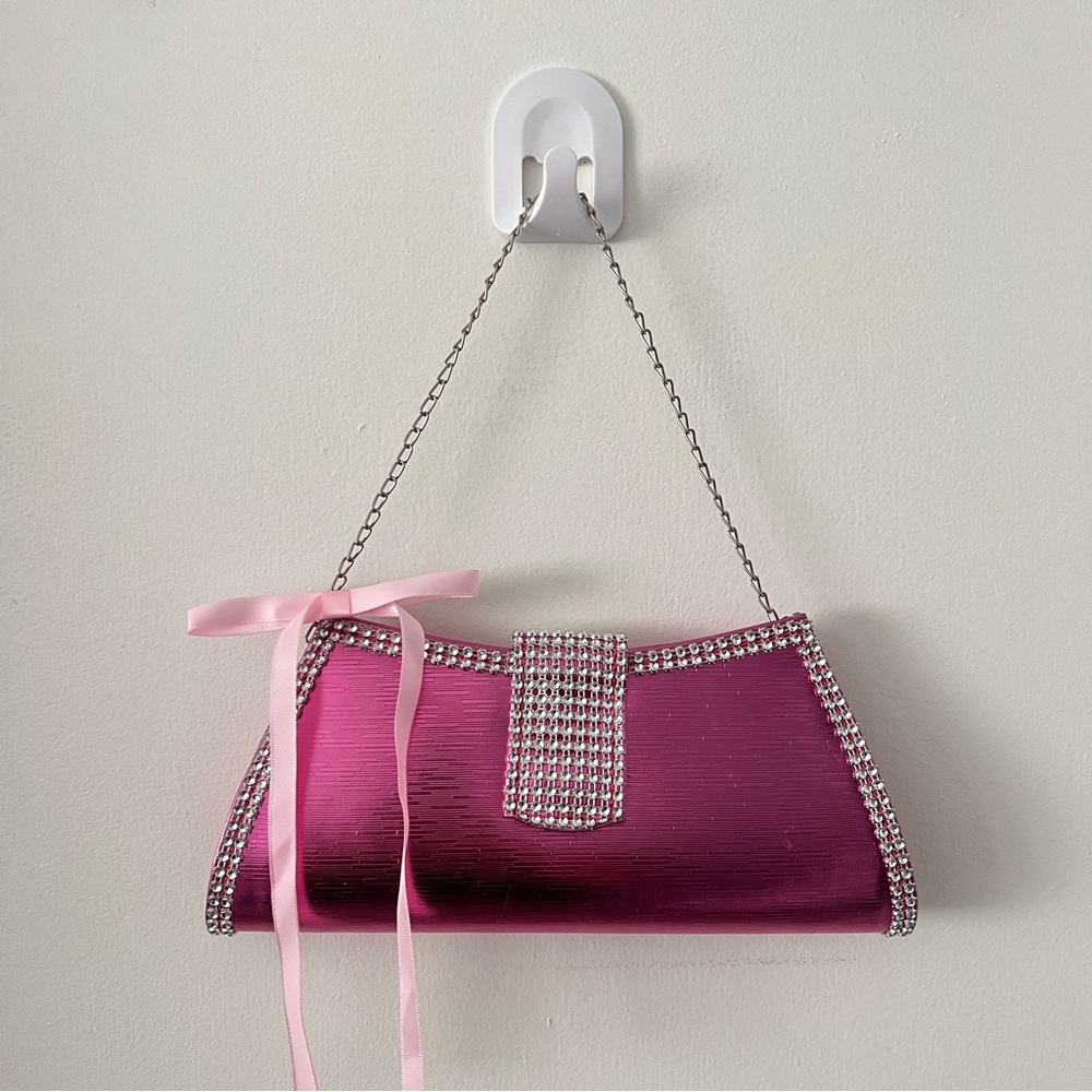 Vintage Metallic Pink Party Bag Clutch Shoulder Bag Handbag